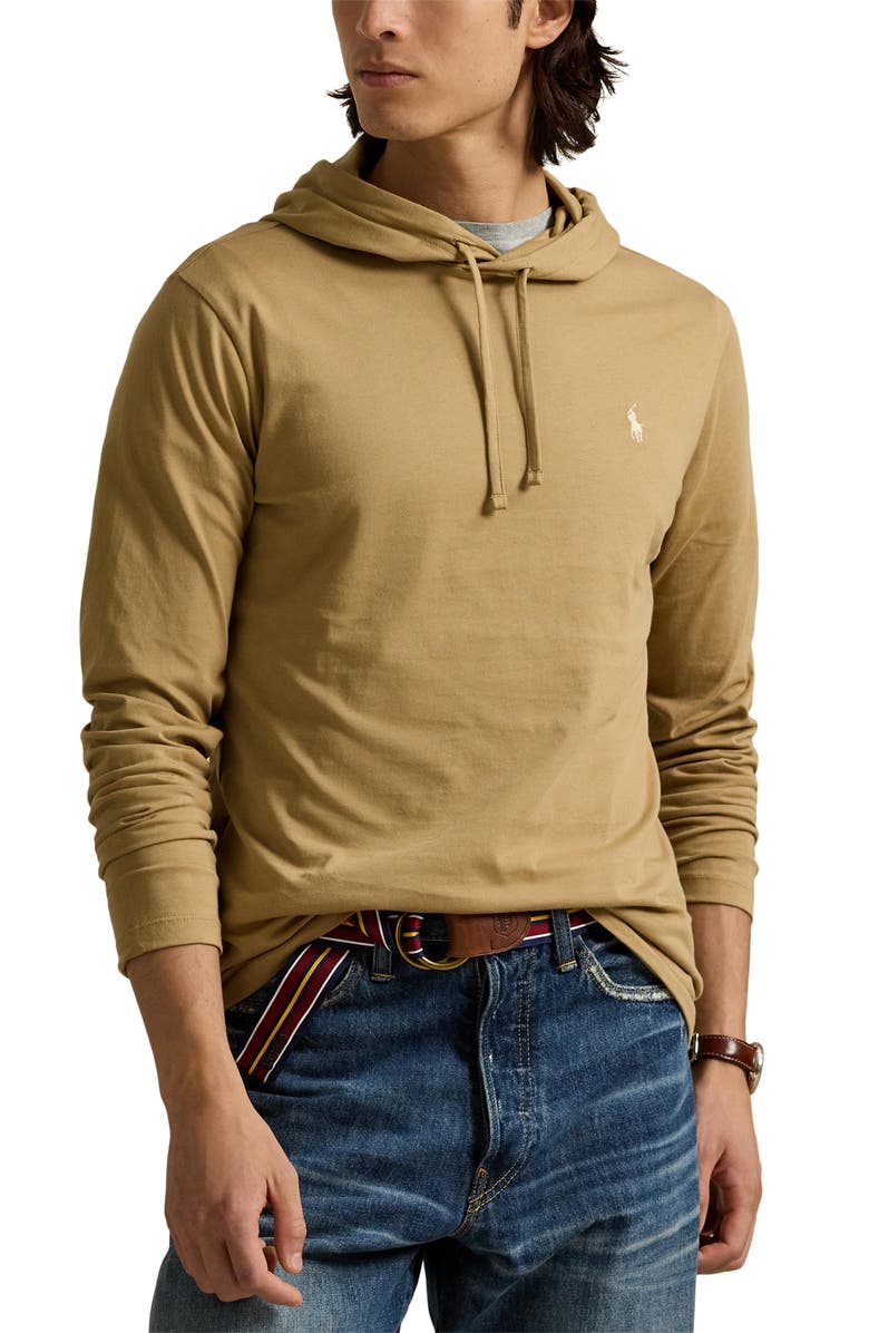 Polo Ralph Lauren Long Sleeve Hooded Cotton T-Shirt, Main, color, Cafe Tan