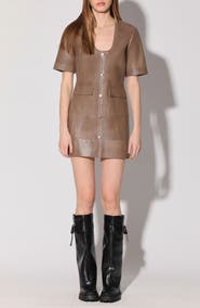 Walter Baker Harlynn Short Sleeve Leather Sheath Dress