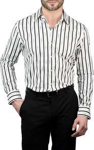 KARL LAGERFELD Trim Fit Logo Stripe Print Cotton Dress Shirt