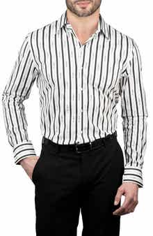 KARL LAGERFELD Trim Fit Logo Stripe Print Cotton Dress Shirt