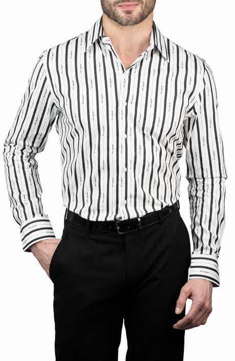 KARL LAGERFELD Trim Fit Logo Stripe Print Cotton Dress Shirt
