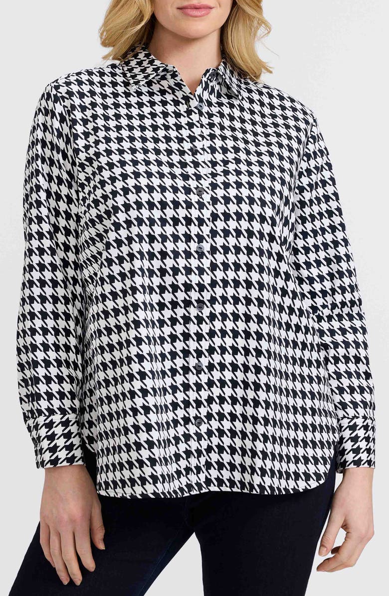 Foxcroft Meghan Houndstooth Cotton Button-Up Shirt, Main, color, Black/ White