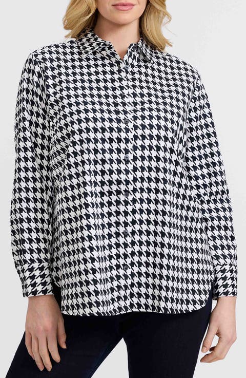 Meghan Houndstooth Cotton Button-Up Shirt (Plus)