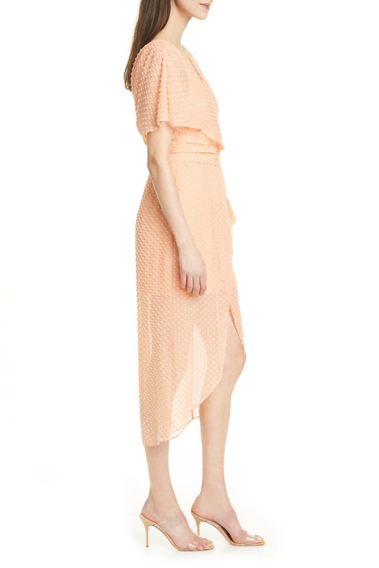 Clip Dot Faux Wrap Silk & Cotton Blend Dress, Alternate, color, LIGHT PEACH