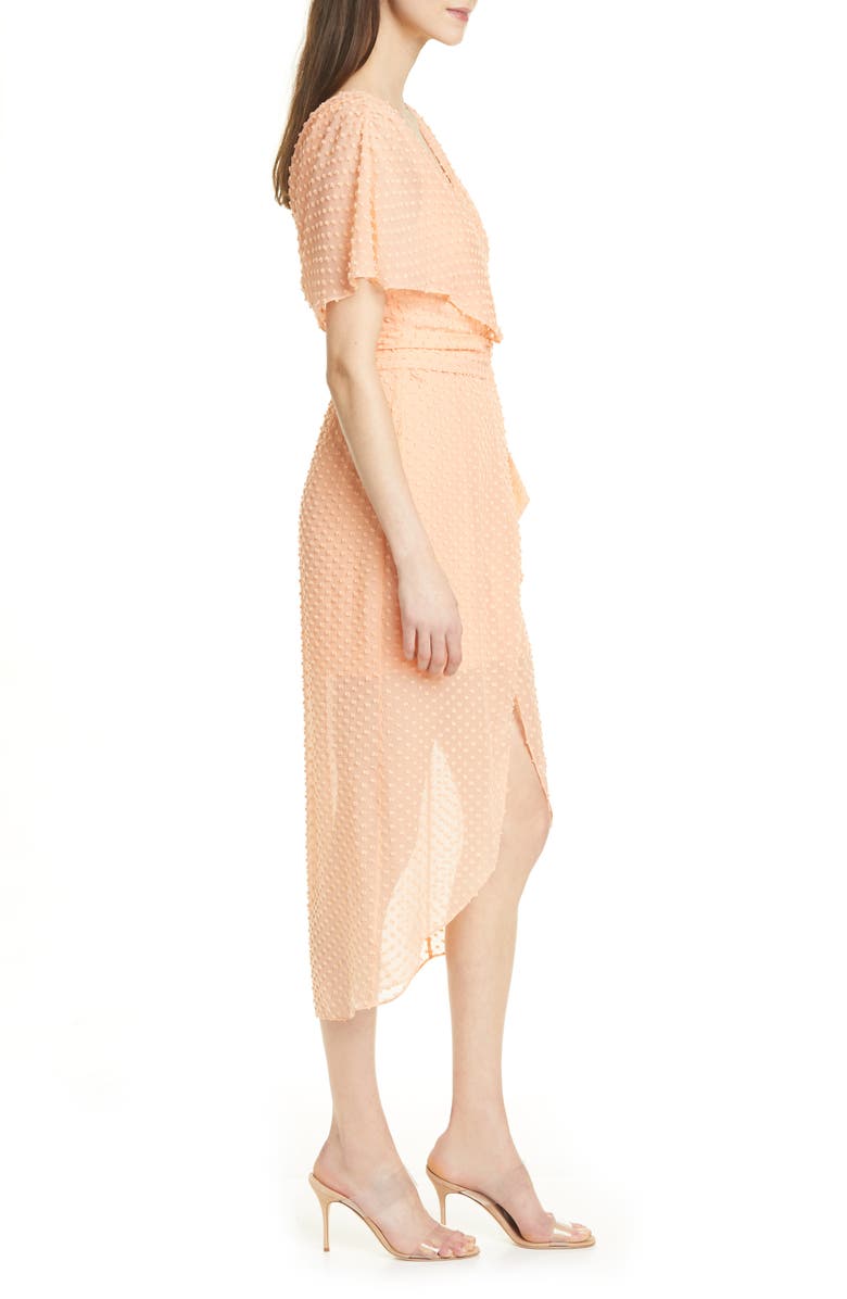 Alice + Olivia Clip Dot Faux Wrap Silk & Cotton Blend Dress, Alternate, color, 