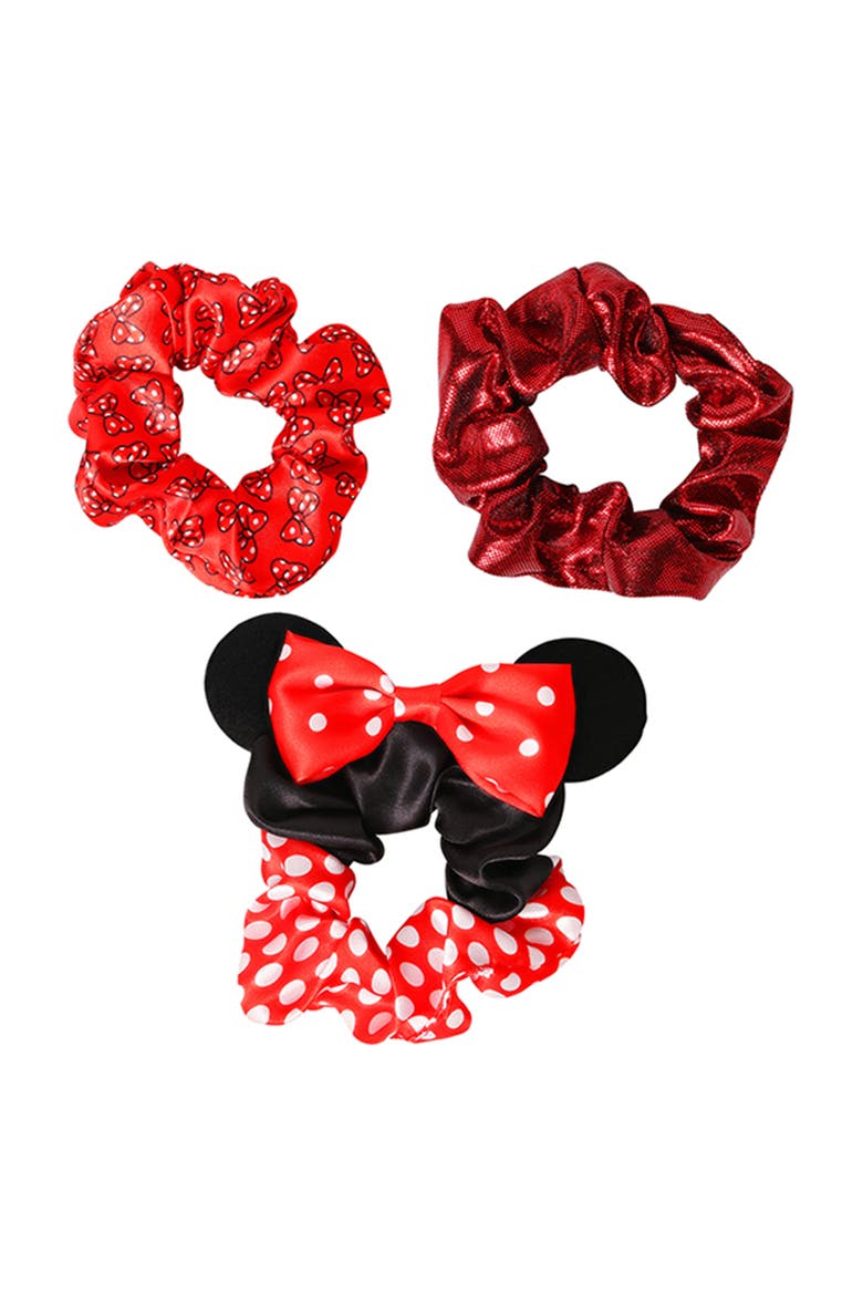 Minnie Mouse Scrunchies 3-Piece Official License, Disney Hair Accessories, Main, color, Red