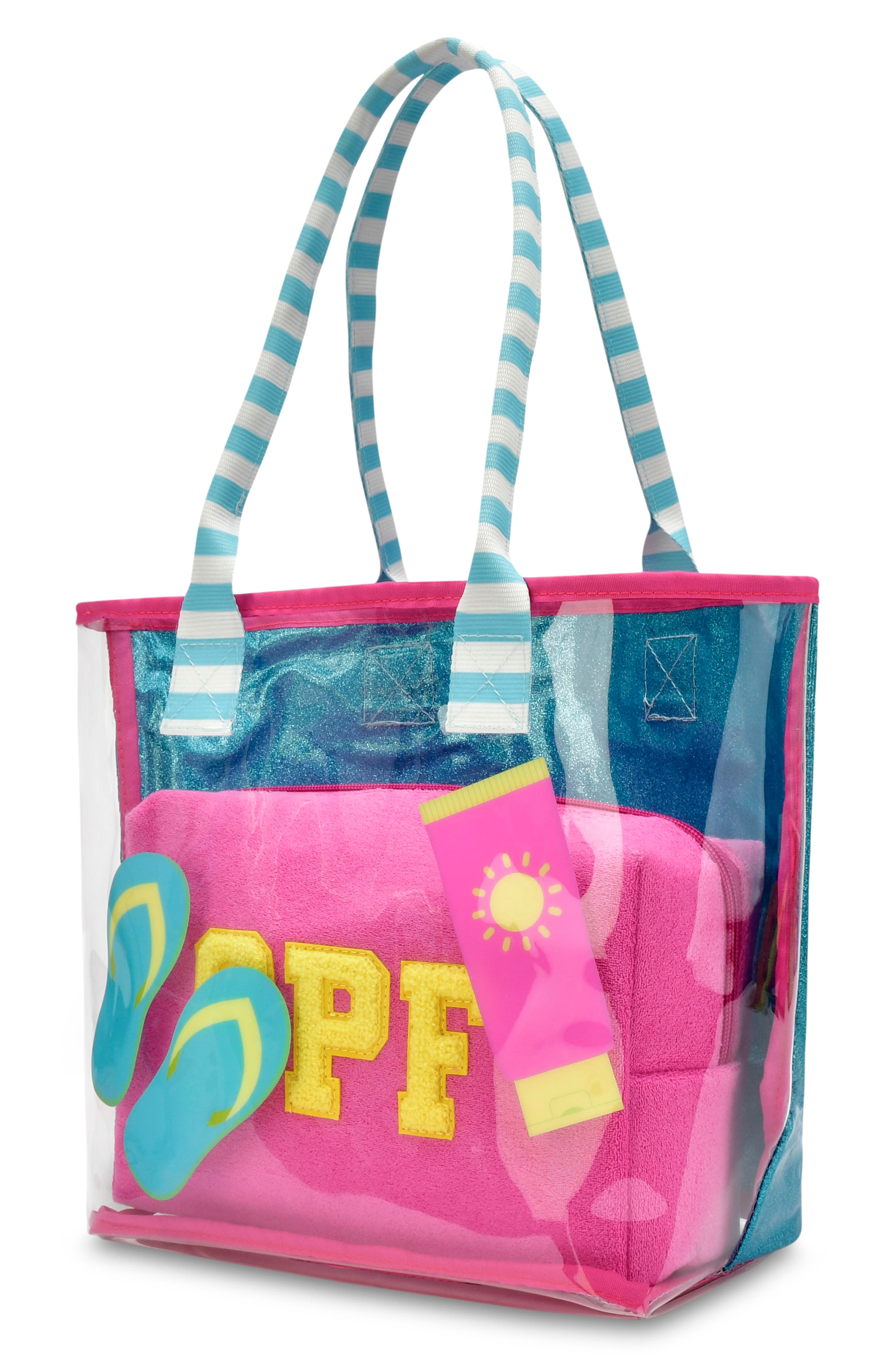 Iscream Kids' Pool Party Clear Tote & Zip Pouch Set, Alternate, color, Pink/Blue Multi
