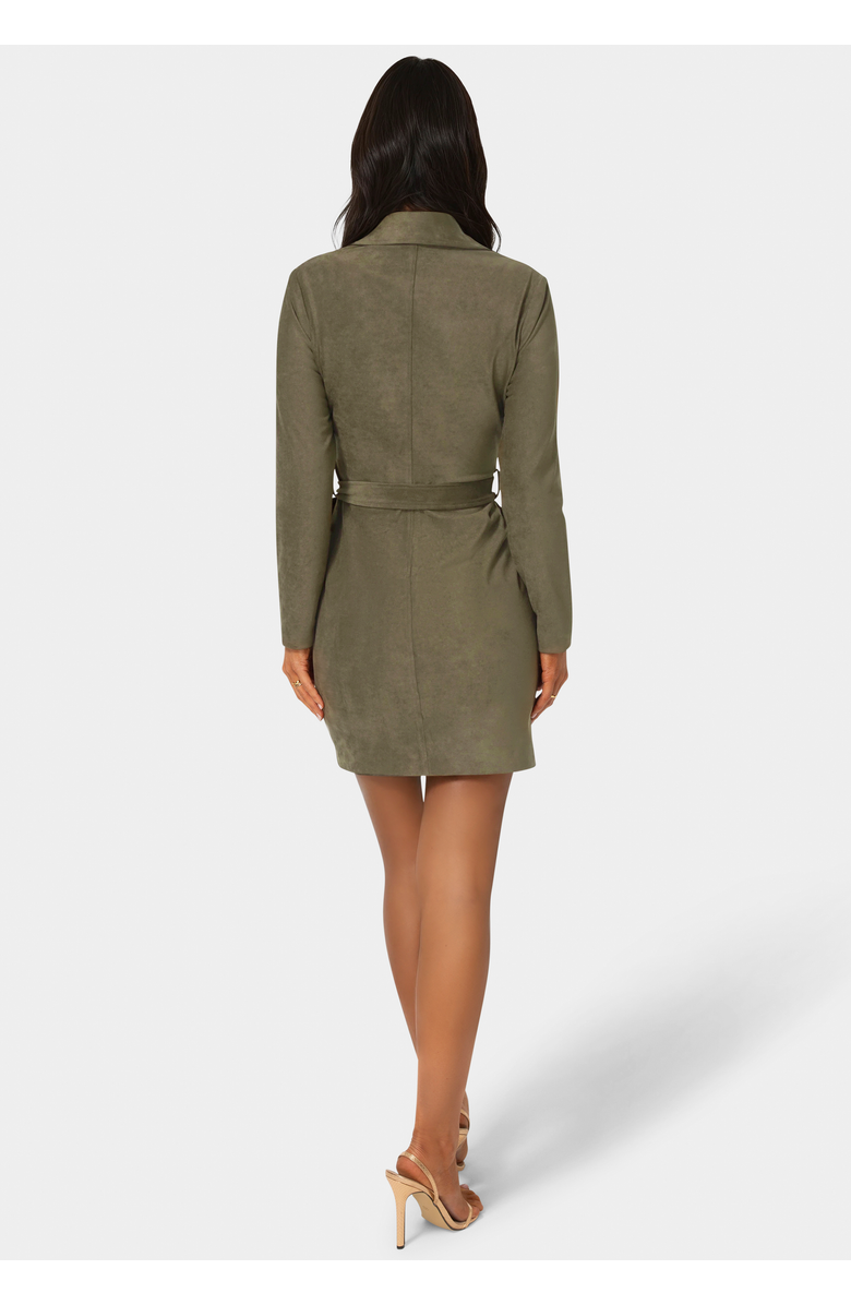 bebe Faux Suede Moto Dress, Alternate, color, Olive