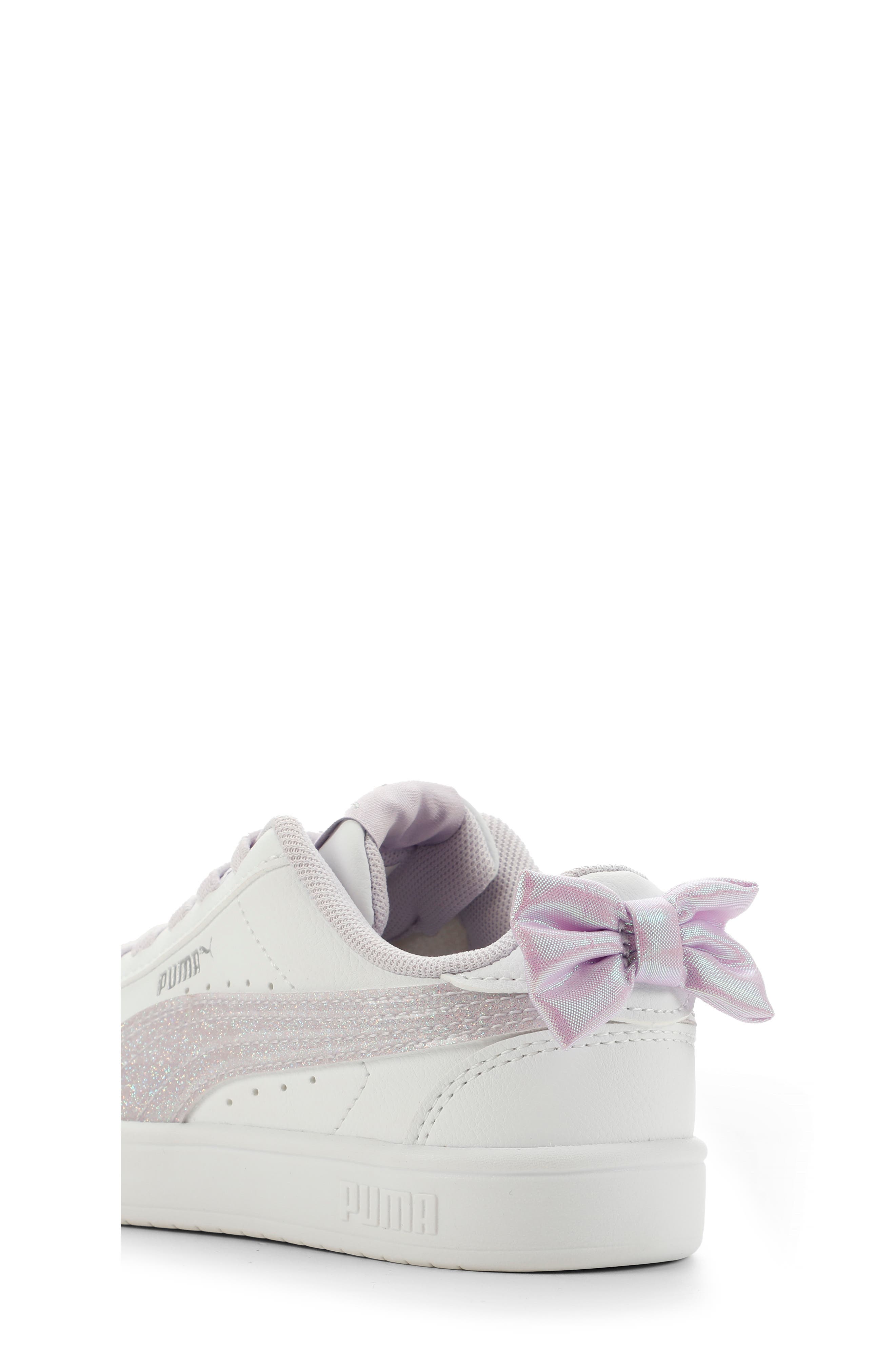 Kids' Juna Bow Sneaker, Alternate, color, PUMA WHITE/ PUMA SILVER/ LILAC