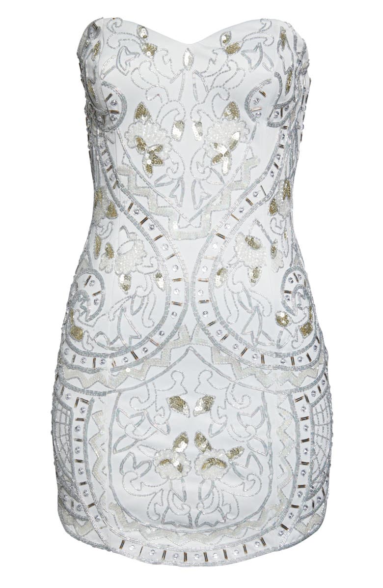 ASOS DESIGN Embellished Scallop Hem Strapless Cocktail Minidress, Alternate, color, 