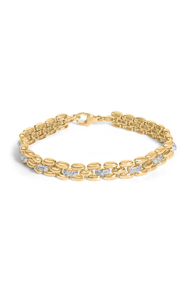 Gold Vermeil Plated Sterling Silver 1/7 Cttw Diamond Panther Link Bracelet, Main, color, Silver