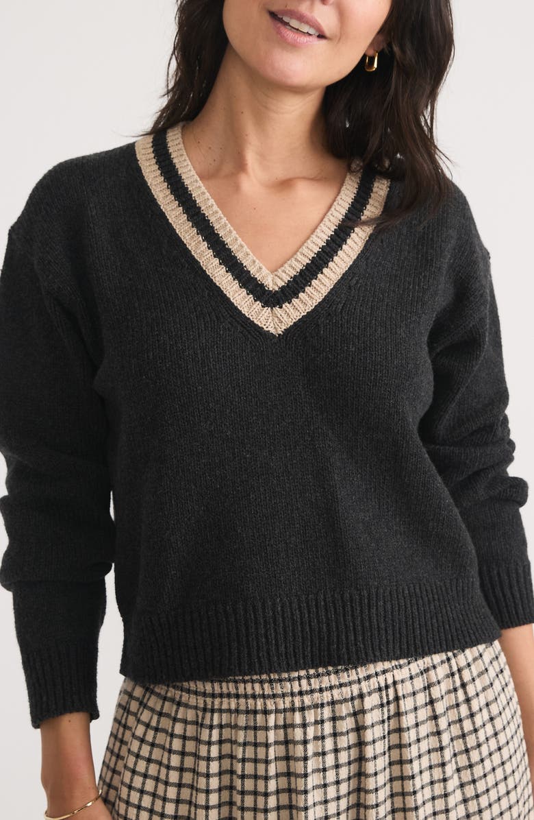 Marine Layer Wool & Cotton V-Neck Sweater, Main, color, 