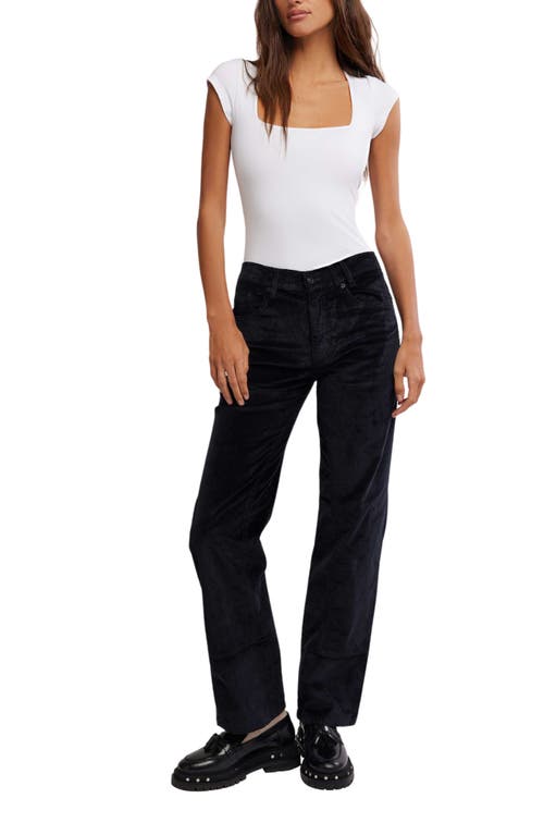 Free People Risk Taker Corduroy Straight Leg Pants In Jet Black