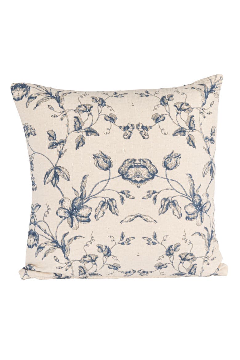 Floral Patterned Cotton and Linen Pillow, Blue, Alternate, color, Blue