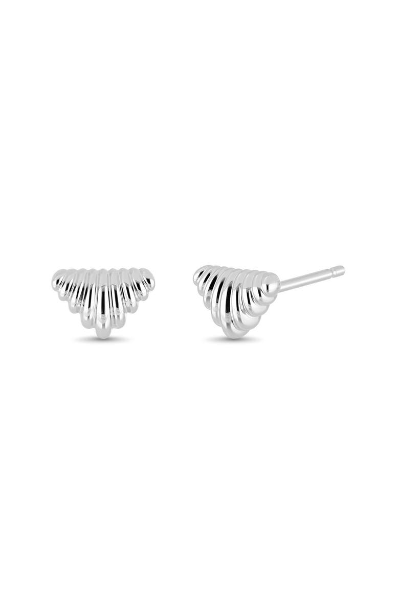 14k Gold Fluted Chevron Stud Earrings, Main, color, 14KW
