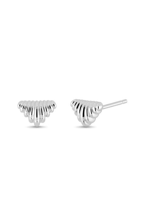 14k Gold Fluted Chevron Stud Earrings