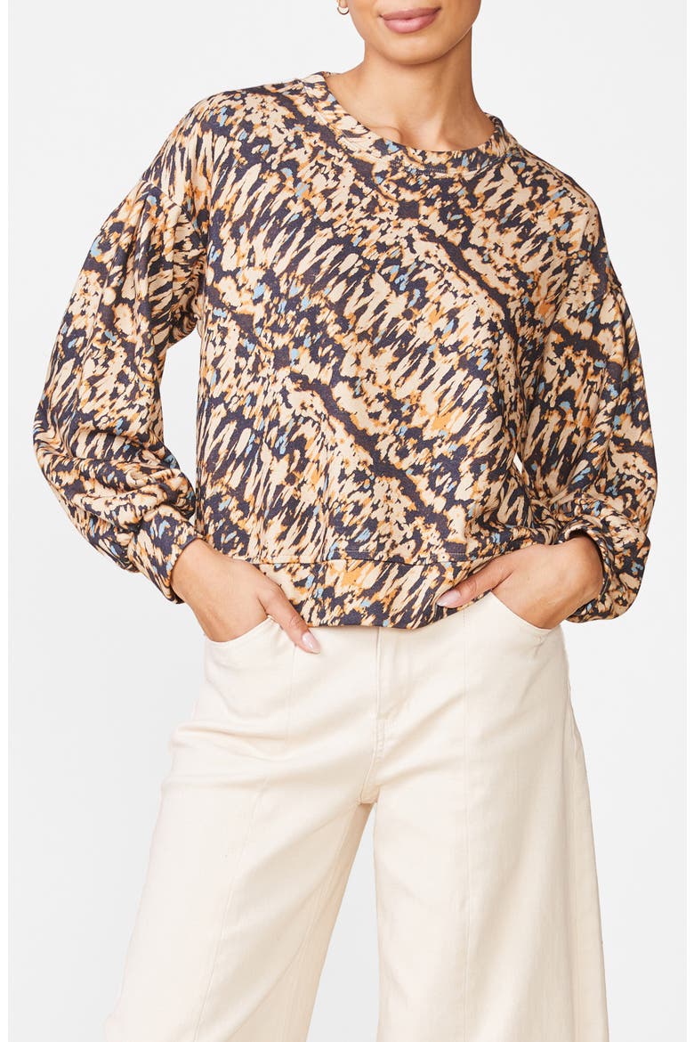 Printed Balloon Sleeve Sweatshirt, Main, color, BRWN MULTI