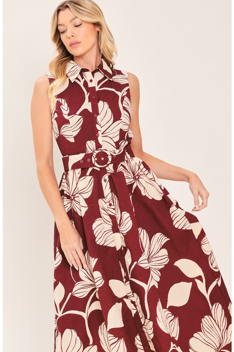 Printed Belted Midi Shirtdress, Alternate, color, BURGUNDY
