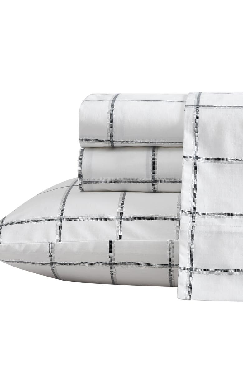 Nautica Plot Grid Print Sheet Set, Main, color, Black/ Grey