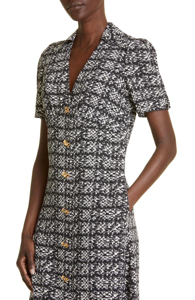 St. John Collection Jared Tweed Print Silk Shirtdress, Alternate, color, Ecru/ Black