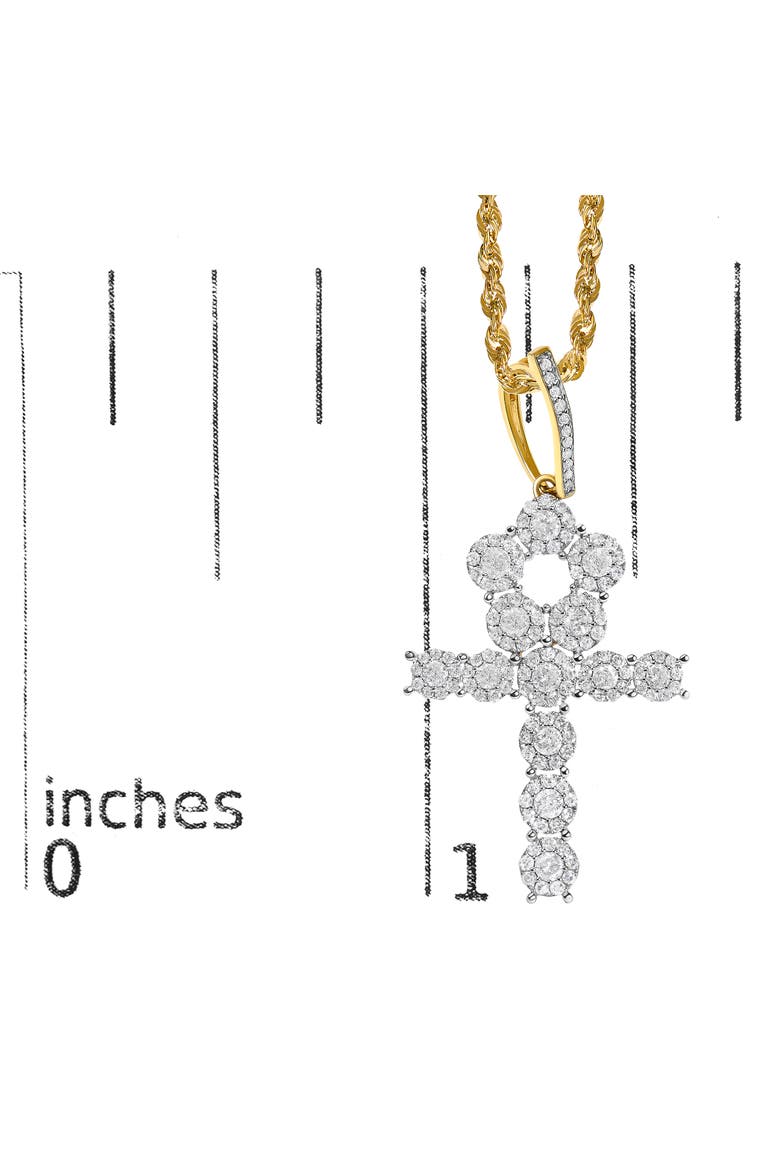 Men's 10K Yellow Gold 1 3/4 Cttw Diamond Cluster Ankh Cross Pendant Necklace - 18" Inches, Alternate, color, Yellow Gold