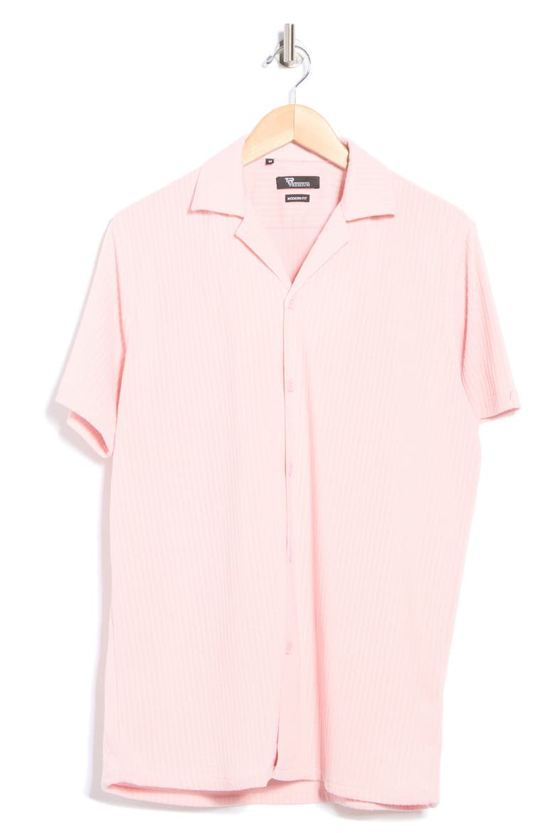 Stripe Textured Short Sleeve Camp Shirt, Alternate, color, PINK