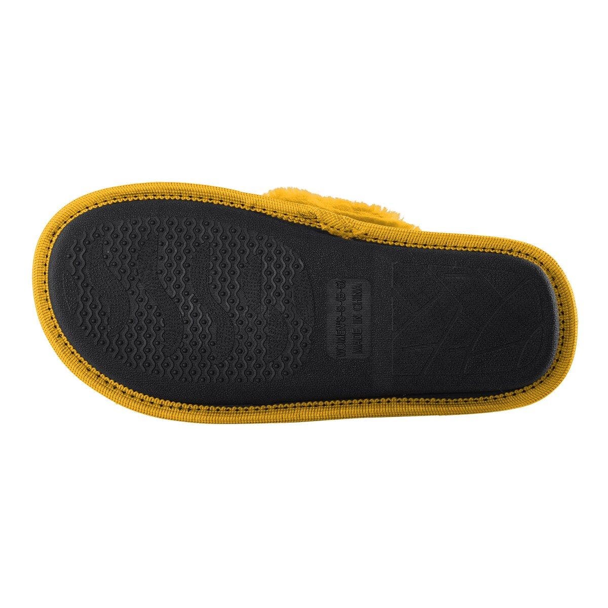 FOCO Women's FOCO Gold Los Angeles Chargers Two-Tone Crossover Faux Fur Slide Slippers, Alternate, color, 