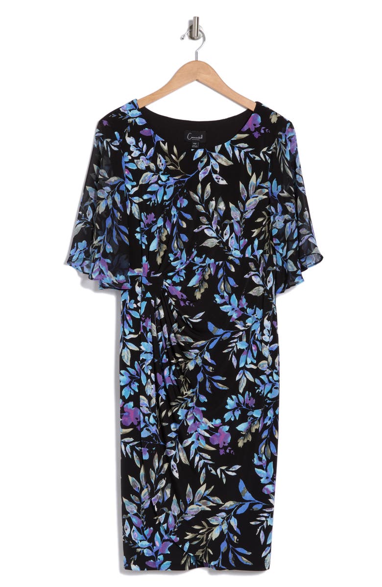 Connected Apparel Flutter Sleeve Faux Wrap Dress, Alternate, color,