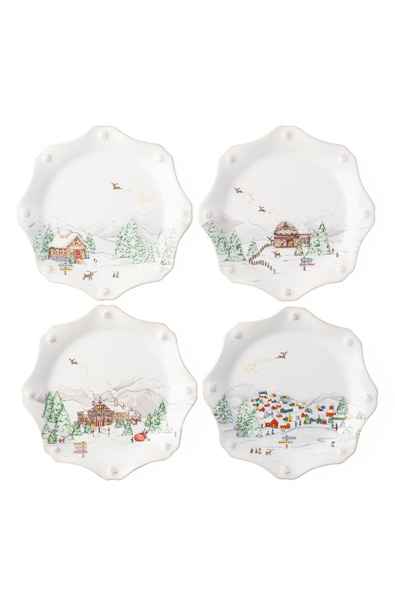 Juliska Berry & Thread North Pole Set of 4 Scalloped Dessert/Salad Plates, Main, color, 