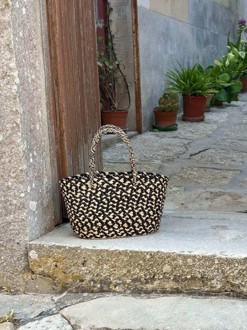 Indego Africa Braided Raffia Tote Black And Natural
