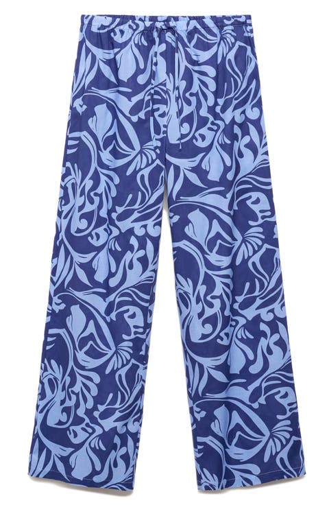 Two-Tone Print Cotton Pants