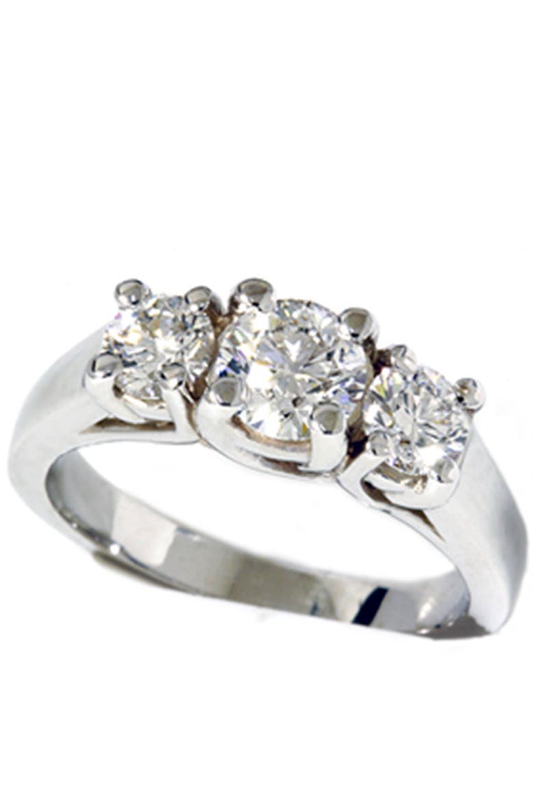 1 3/8ct Three Stone Lab Grown Diamond Engagement Ring 14K Gold, Alternate, color, 14k White Gold
