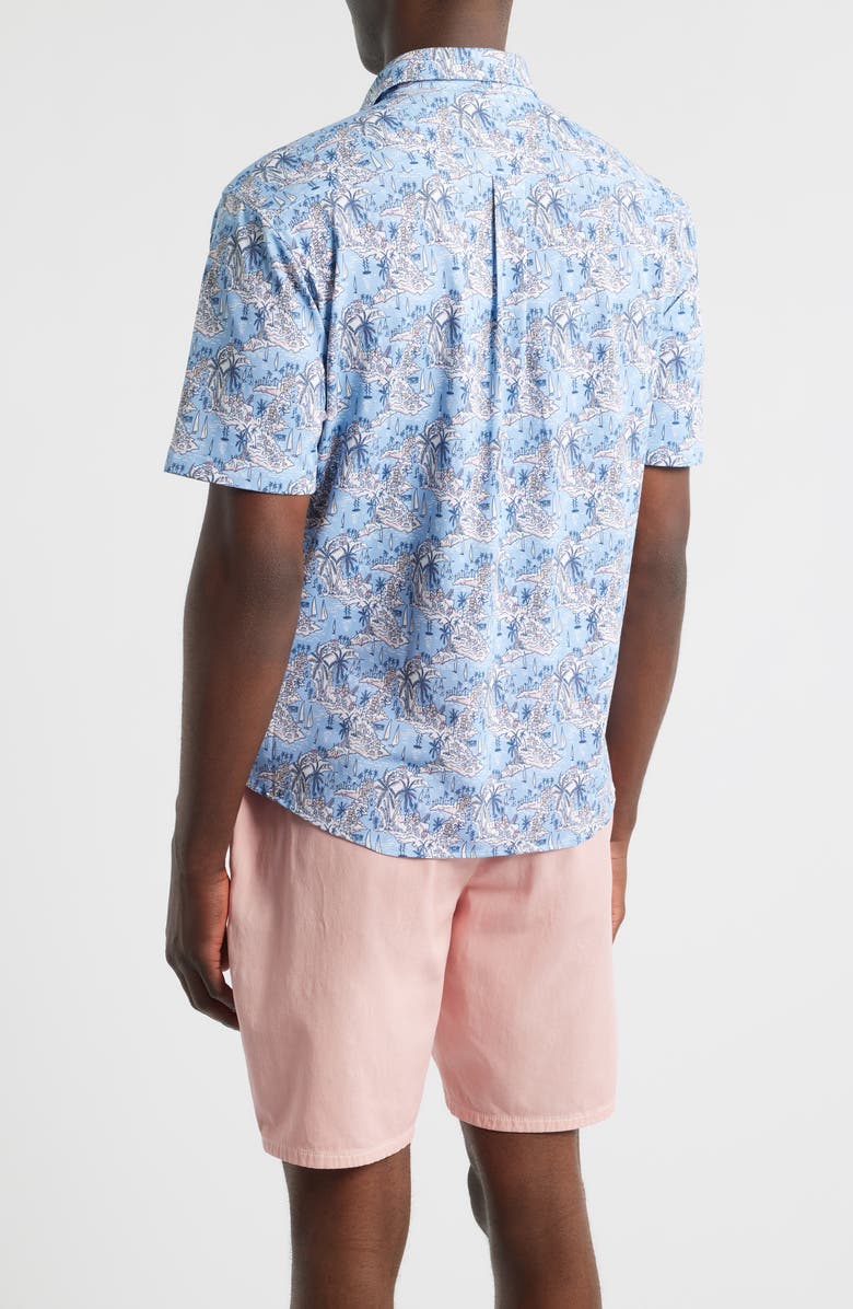 johnnie-O Otto Tropical Print Knit Short Sleeve Button-Up Shirt, Alternate, color, Infinity