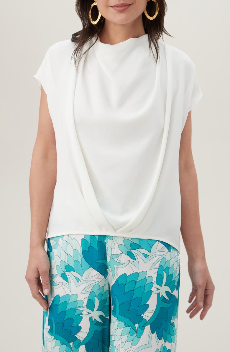 Trina Turk Odilia Drape Top, Main, color, Whitewash