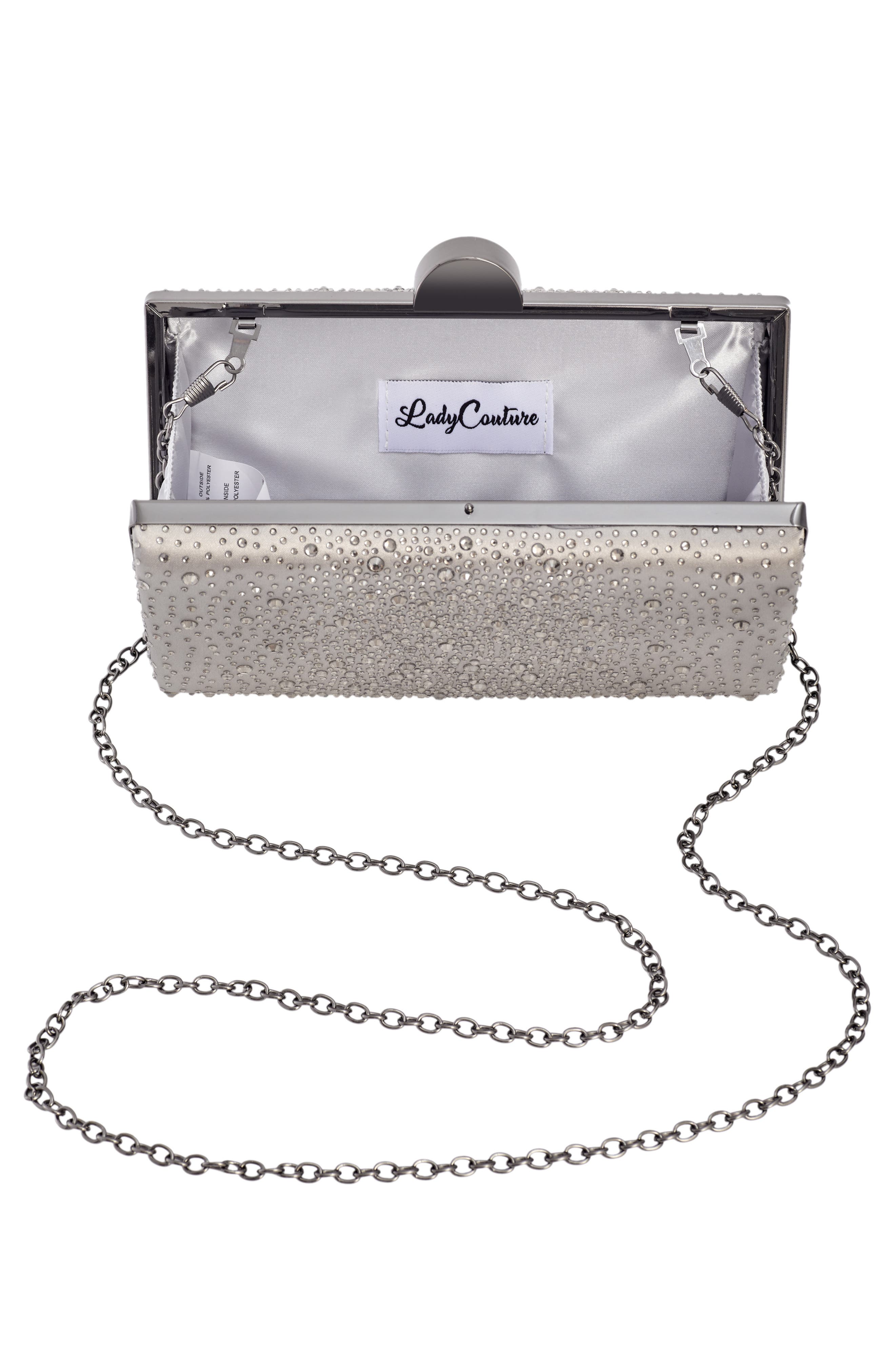 LADY COUTURE Glamorous Satin Evening Bag, Alternate, color, Pewter