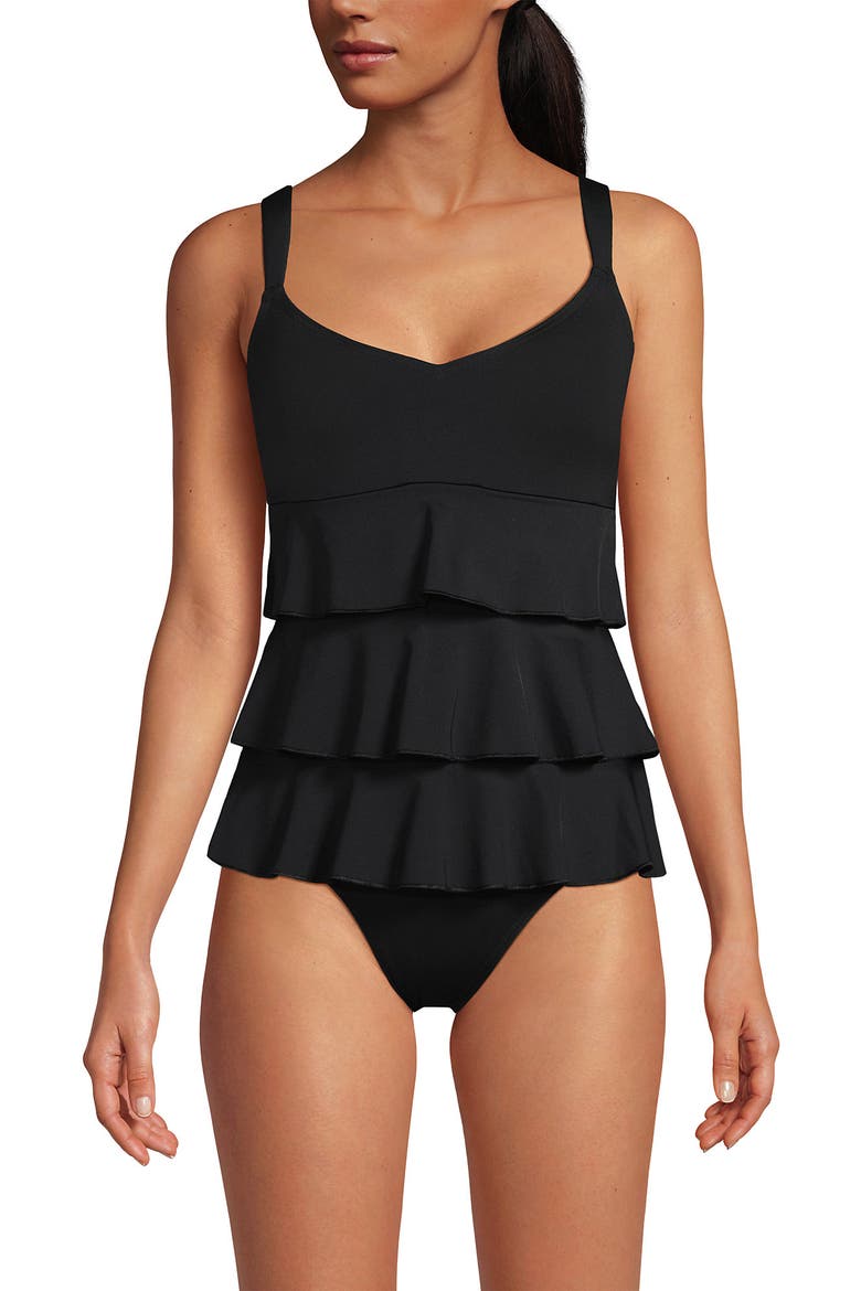 Smoothing Control Ruffle Fauxkini One Piece Swimsuit, Alternate, color, Black