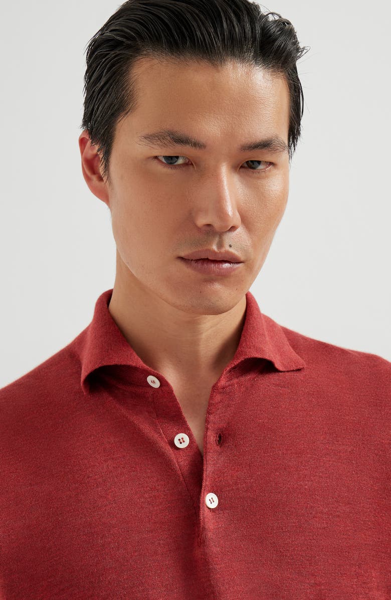 Brunello Cucinelli Lightweight knit Polo, Alternate, color, Purple-Red