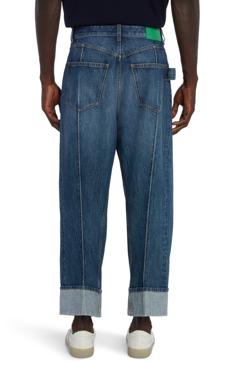 Bottega Veneta Curved Nonstretch Denim Jeans, Alternate, color, Mid Blue