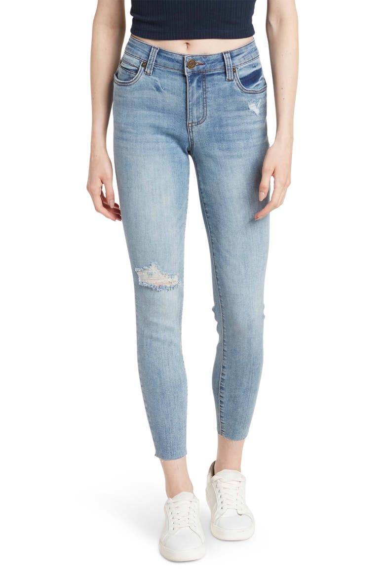 Carlo Distressed Raw Hen Ankle Crop Skinny Jeans, Main, color, POLAR