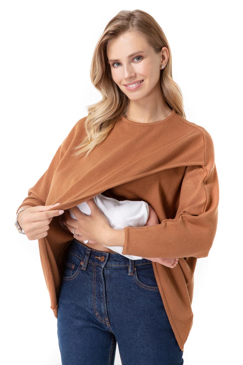 Let Loose Crossover Long Sleeve Maternity/Nursing Knit Top, Alternate, color, TOFFEE