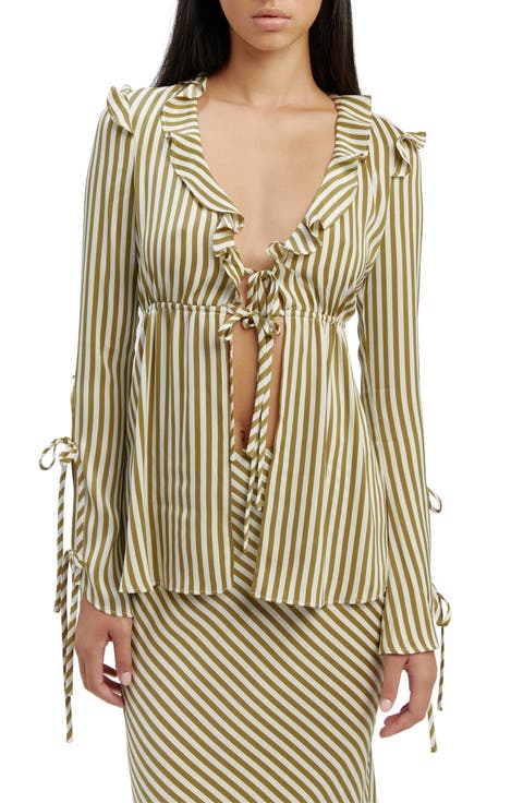 Dhalia Stripe Frill Tie Front Top
