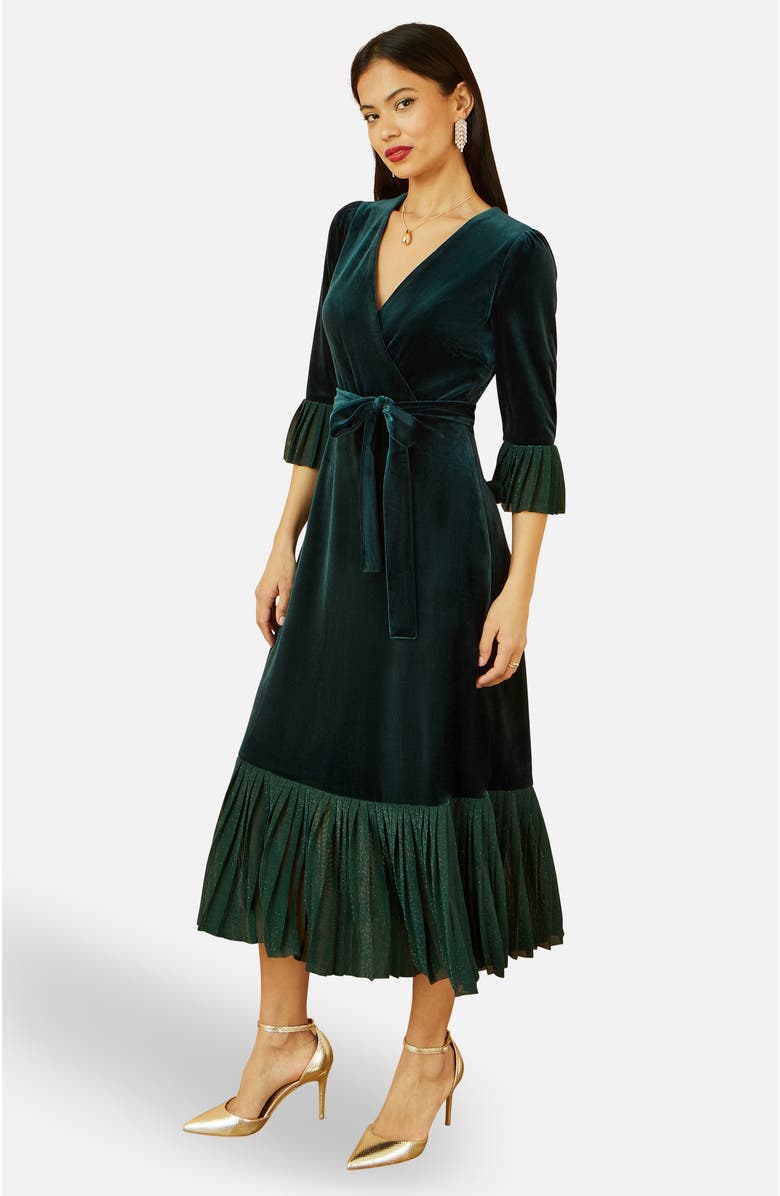 Yumi Velvet Wrap V-Neck Midi Dress, Alternate, color,