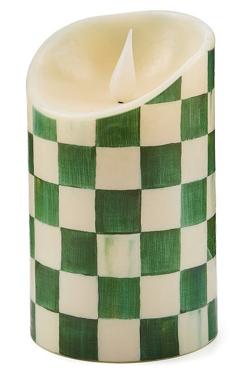 Emerald Check Flameless 5-Inch Pillar Candle