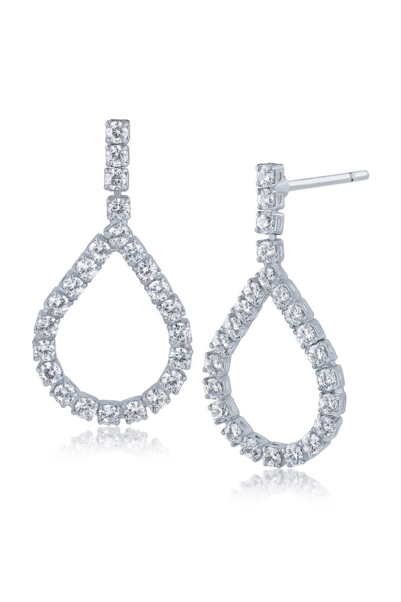 Cubic Zirconia Loop Drop Earrings, Main, color, CLEAR SILVER