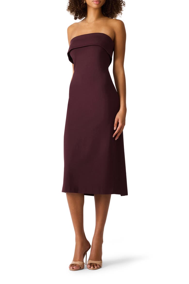 Roslynn Strapless Midi Dress, Main, color, CHOCOLATE