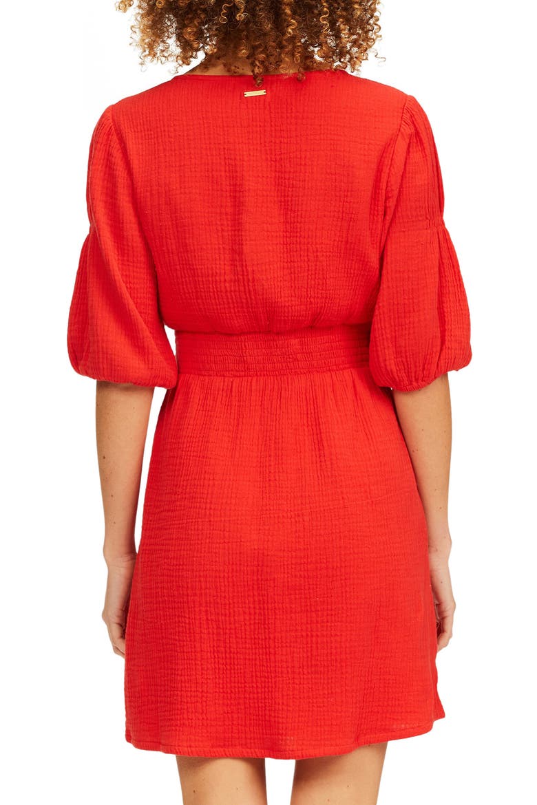 Spellbound Puff Sleeve Cotton Dress, Alternate, color, RED VELVET
