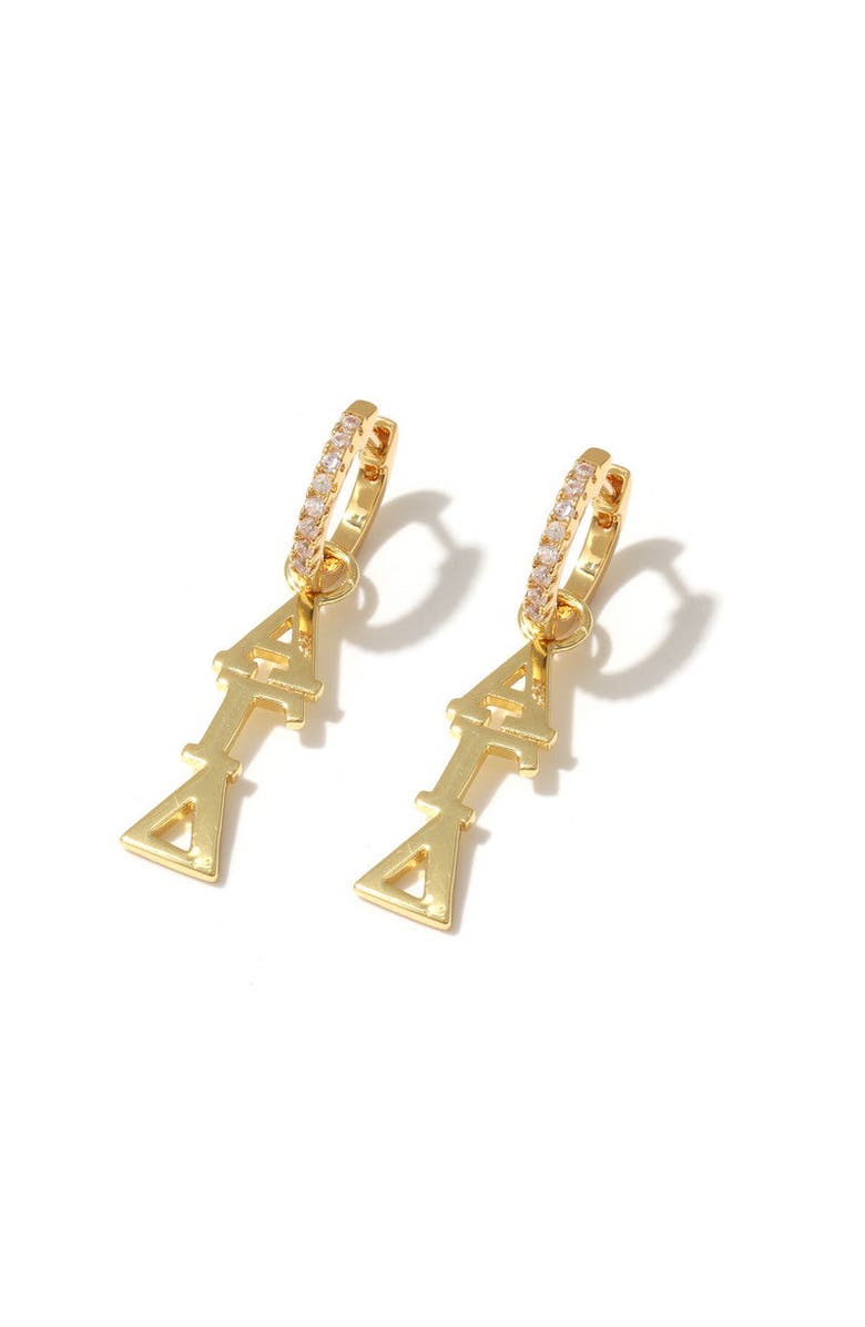 Color Shout Alpha Gamma Delta Greek Letter Huggie + Charm Earrings, Main, color, Yellow Gold