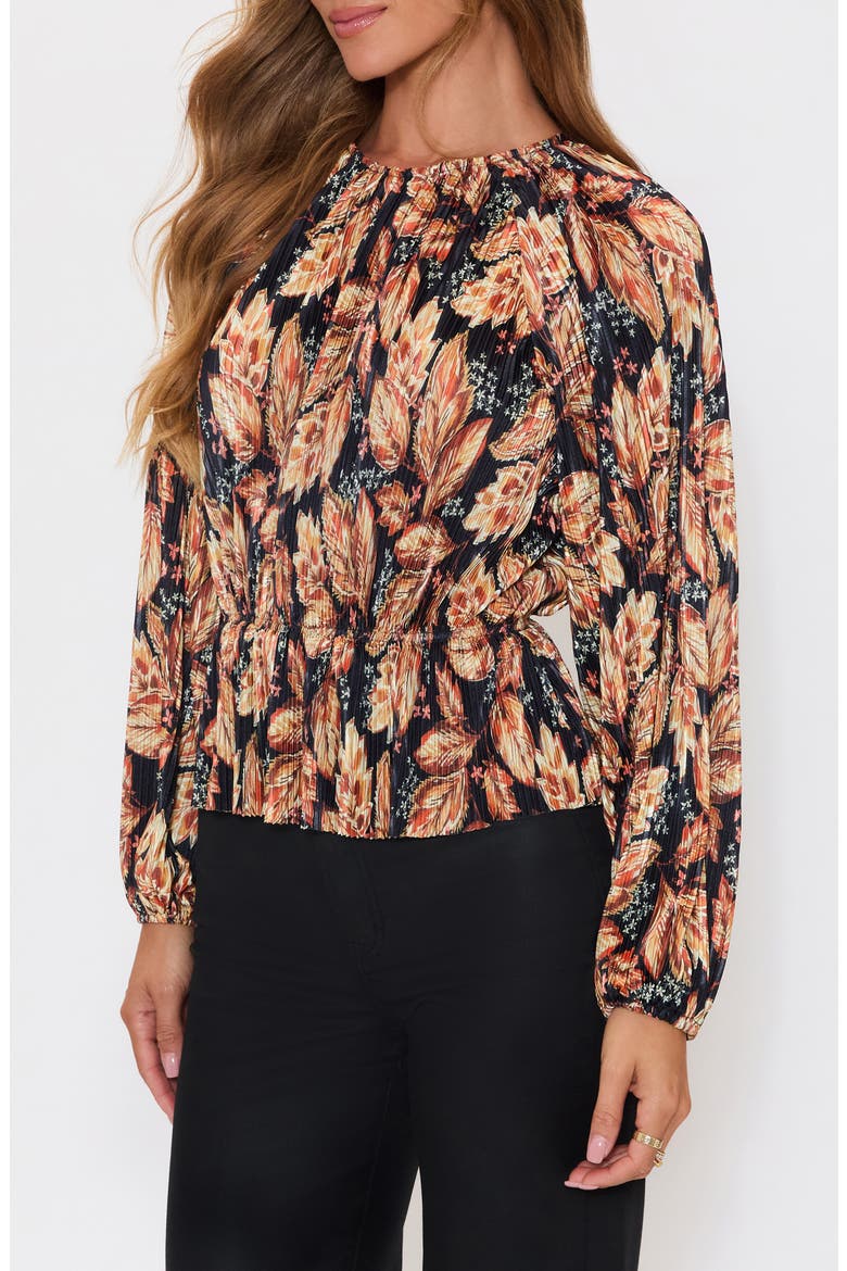 Verona Floral Plissé Peplum Top, Alternate, color, BLACK/ RUST