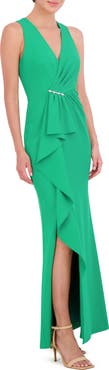 Eliza J Cascade Ruffle Sleeveless Gown