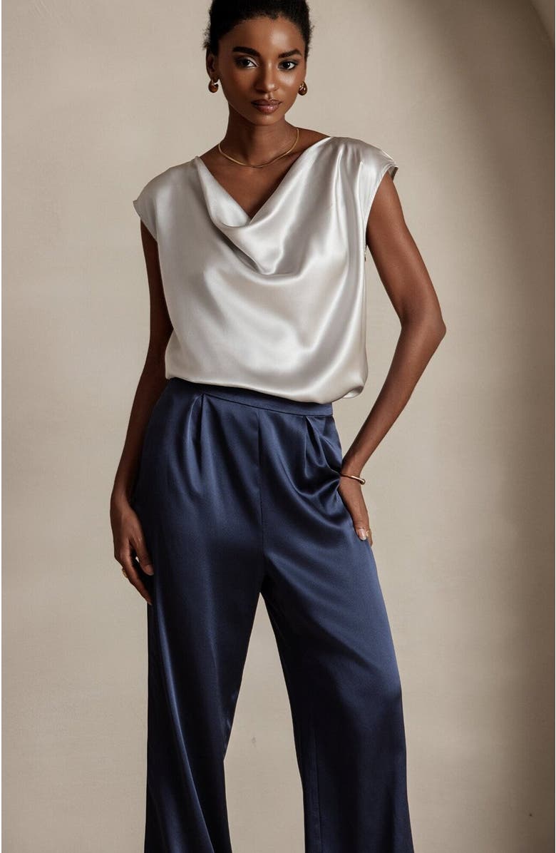 SILKSILKY 19Momme Silk Cowl Neck Sleeveless Top, Alternate, color,